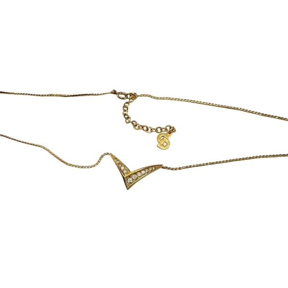 Christian Dior Thick "V" Necklace with Graduating Rhinstones - Goldplated - Picture 9 of 11